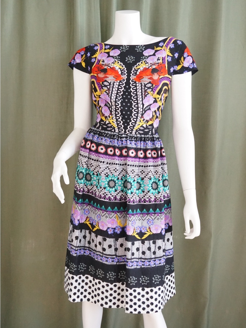 Temperley London Cherise Printed Cap Sleeve Pleated Dress - Size 8
